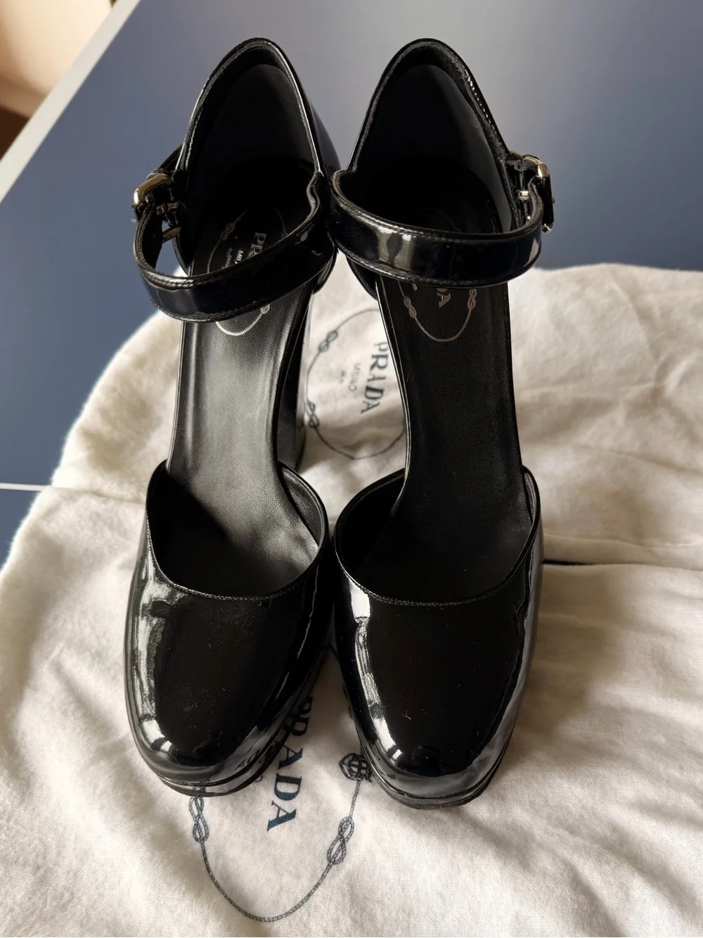 Prada Black Patent Leather Mary Jane Platform Pumps size 39.5 (9.5)